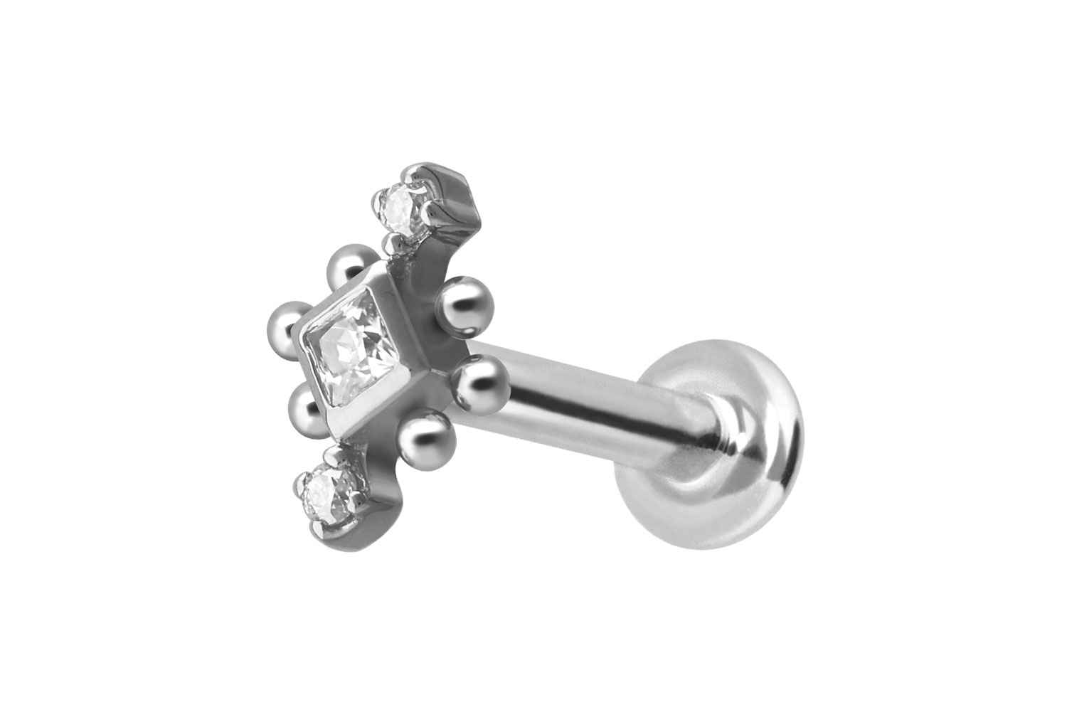 14 Karat Gold Labret Piercing mit Push Fit 3 MOISSANITE + KUGELN